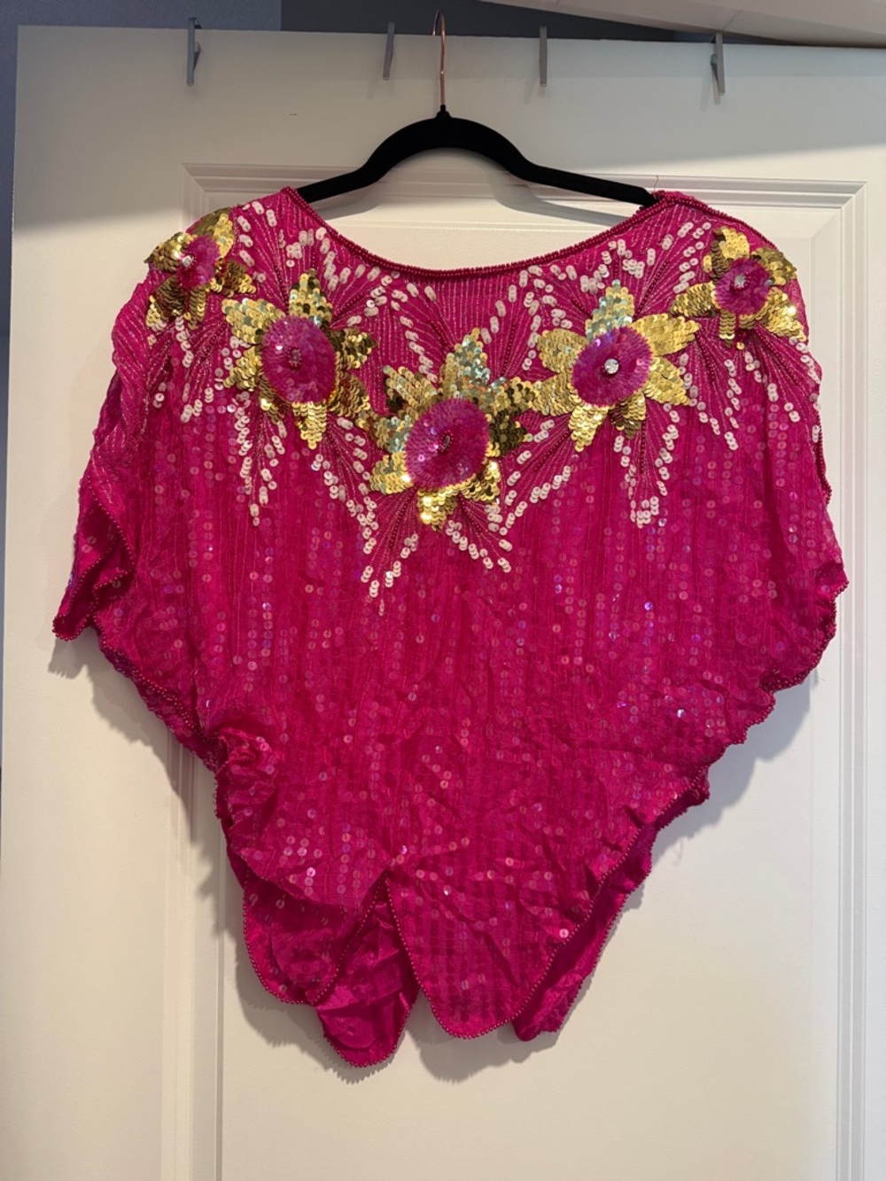 Hot Pink Sequin Floral Embellished Women's Top